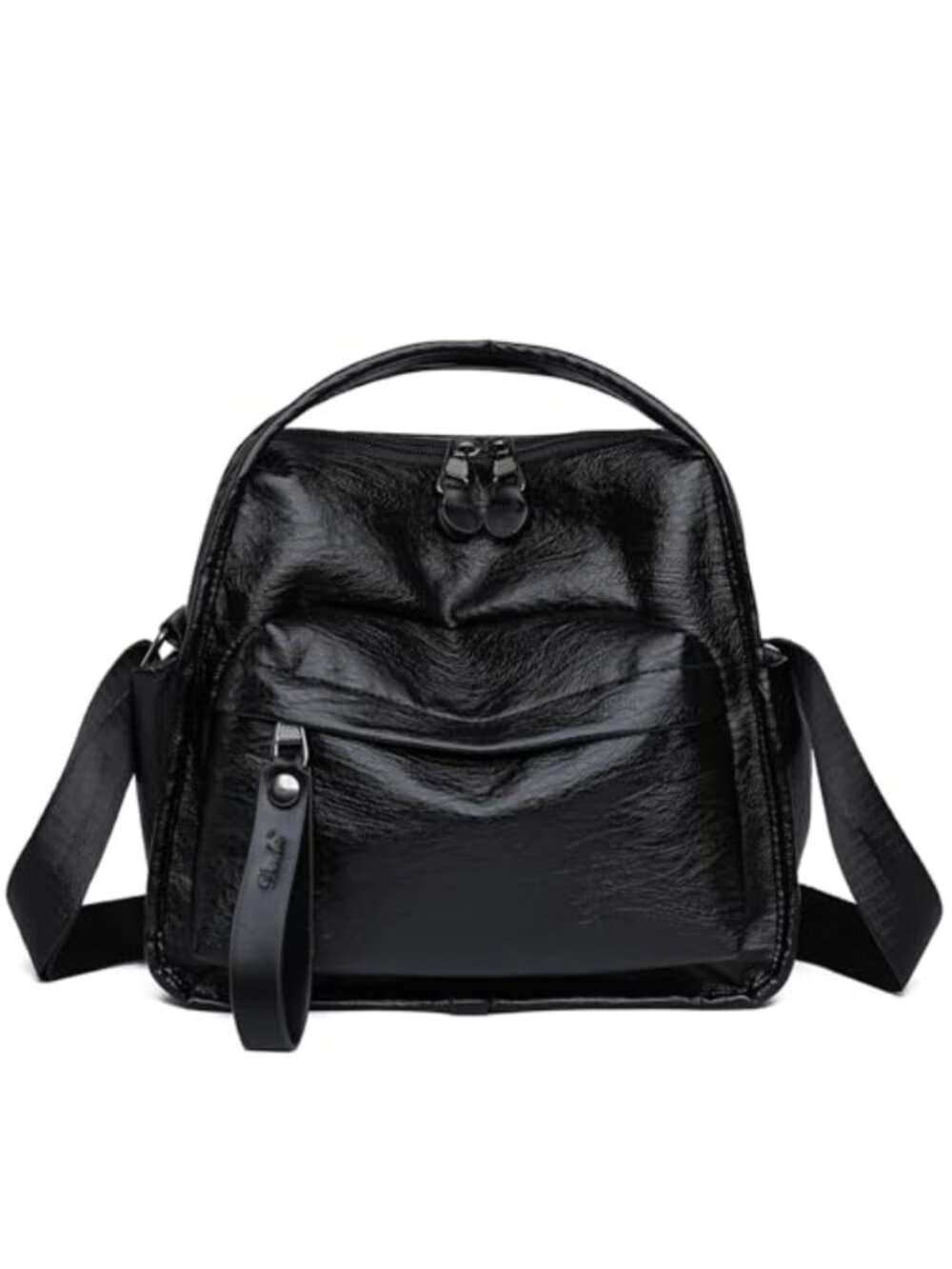 Vegan Leather Crossbody Hobo Bag with Top Handle, Adjustable Strap,